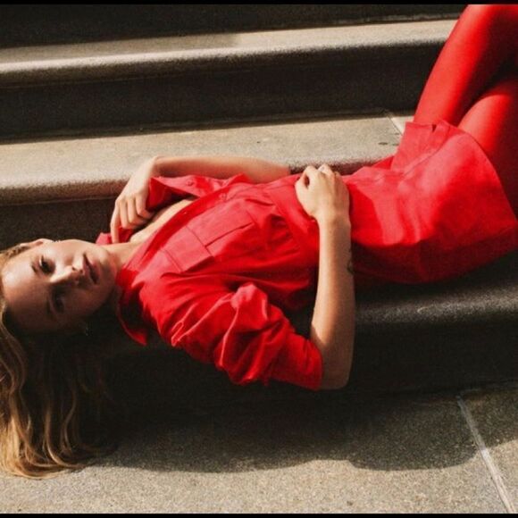 Zara red poplin shirt dress Sz S NWT - Picture 6 of 12